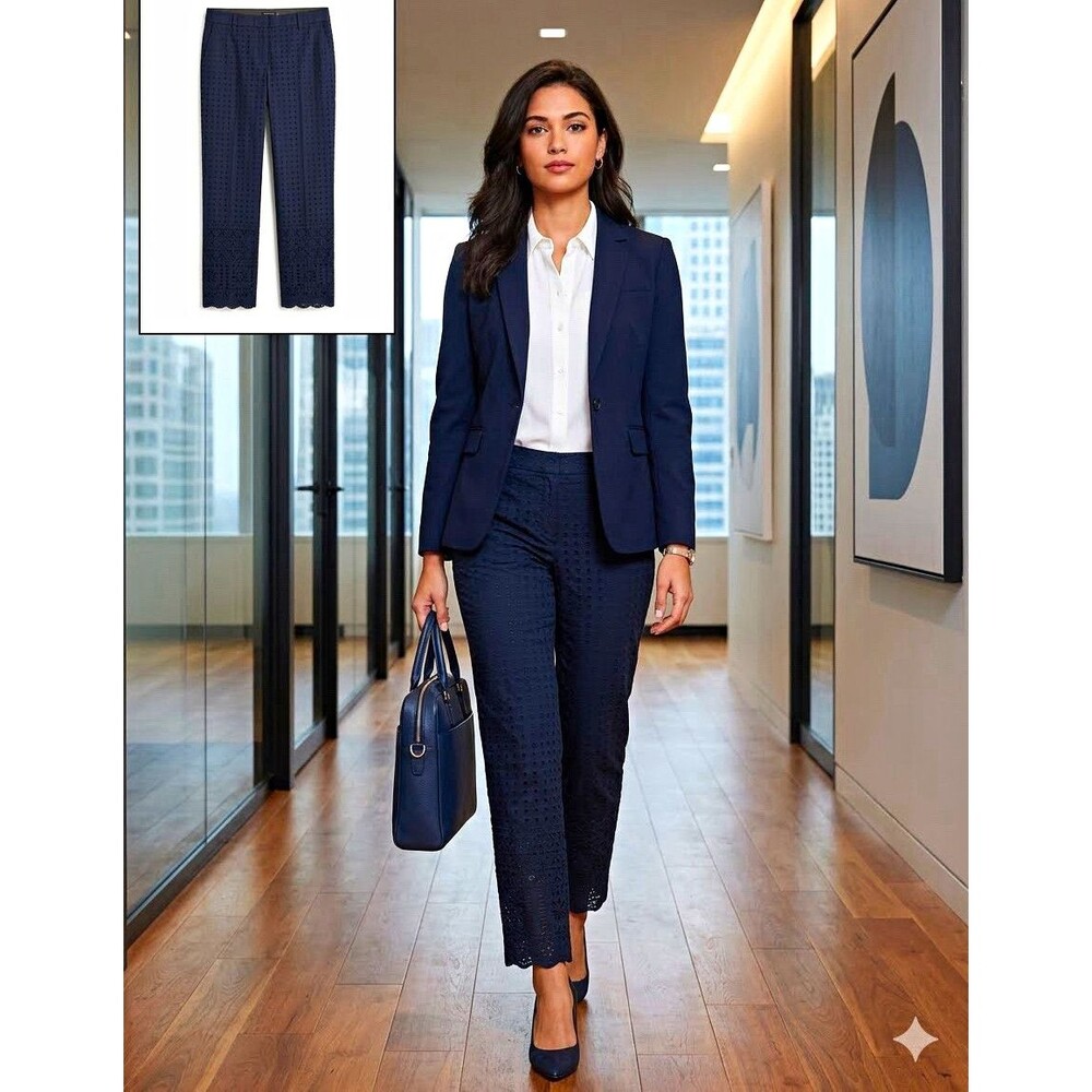 Ann Taylor Navy Eyelet Lined Dress Pants Reg Fit Straight Leg 26” Inseam Sz 10